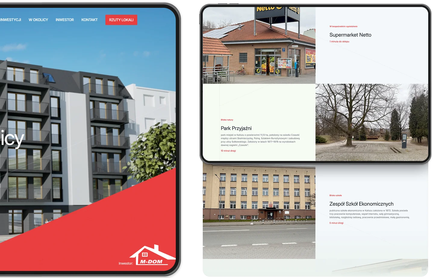 Zdjęcie przedstawia stronę internetową Hevenia, promującą luksusowe apartamenty nad morzem. Główny banner ukazuje widok na plażę i morze, z drzewami w tle, oraz slogan "Rodzinne apartamenty z widokiem na morze". Poniżej znajduje się opcja rezerwacji online.
