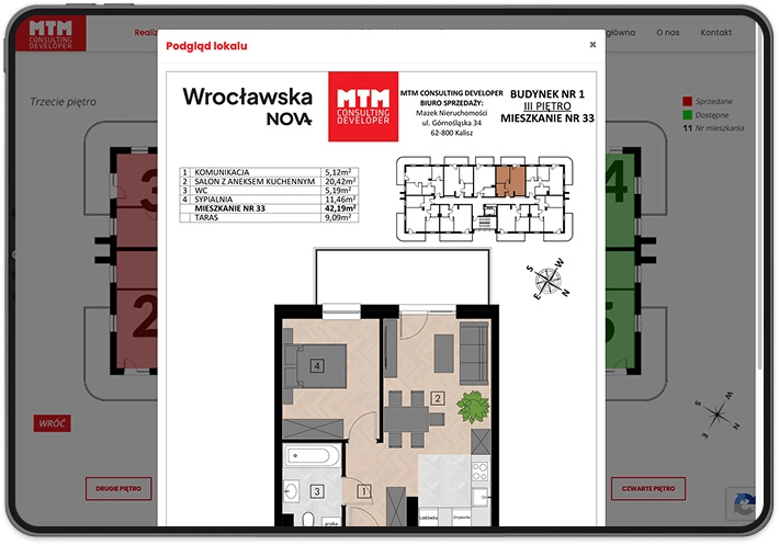 Drugie zdjęcie przedstawia stronę EKO na smartfonie. Wyświetlana jest sekcja oferta, na tle której znajdują się pojazdy komunalne.